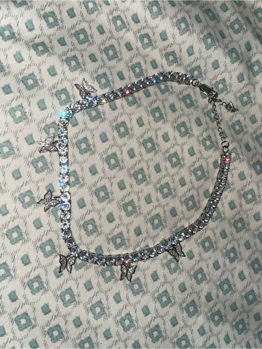 Crystal Butterfly Choker Necklace - Silver